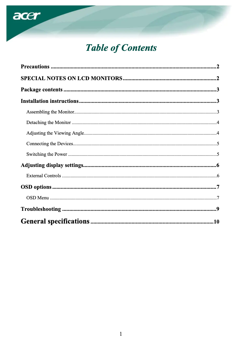 Page 1 de la notice Manuel utilisateur Acer AL1716