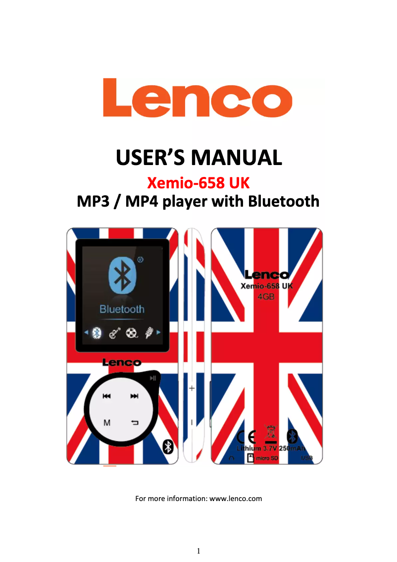 Page n°1 - Manuel utilisateur Lenco Xemio-658 UK