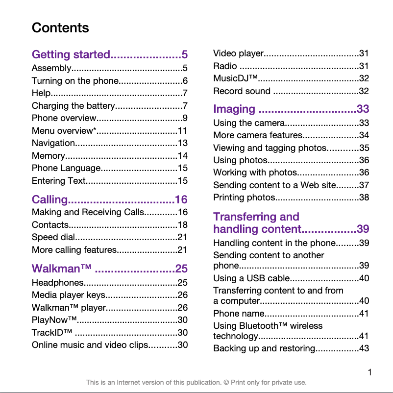 Page 1 de la notice Manuel utilisateur Sony Walkman W995