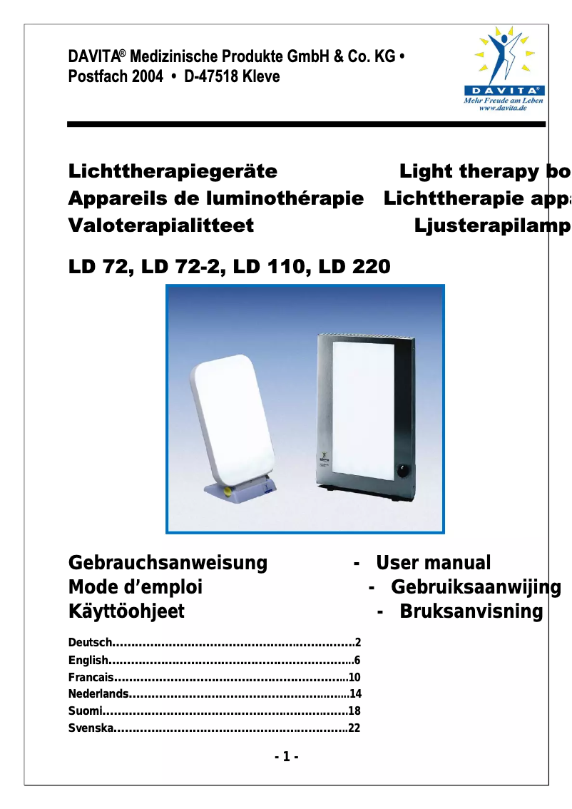 Page n°1 - Manuel utilisateur Davita LD 72