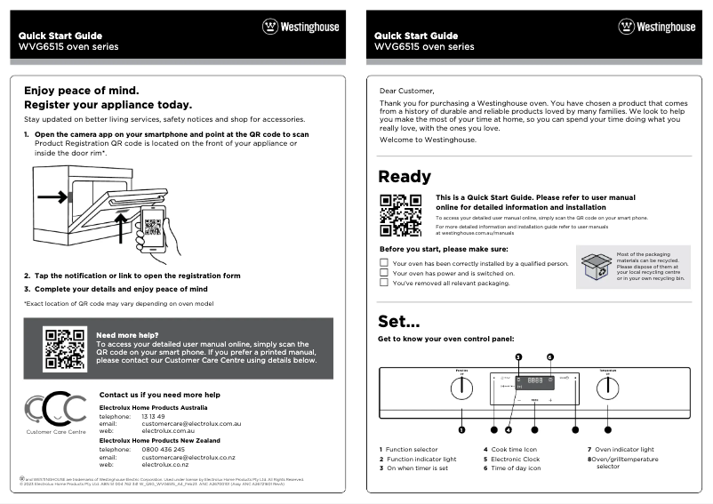 Page n°1 - Guide de démarrage rapide Westinghouse WVG6515SD