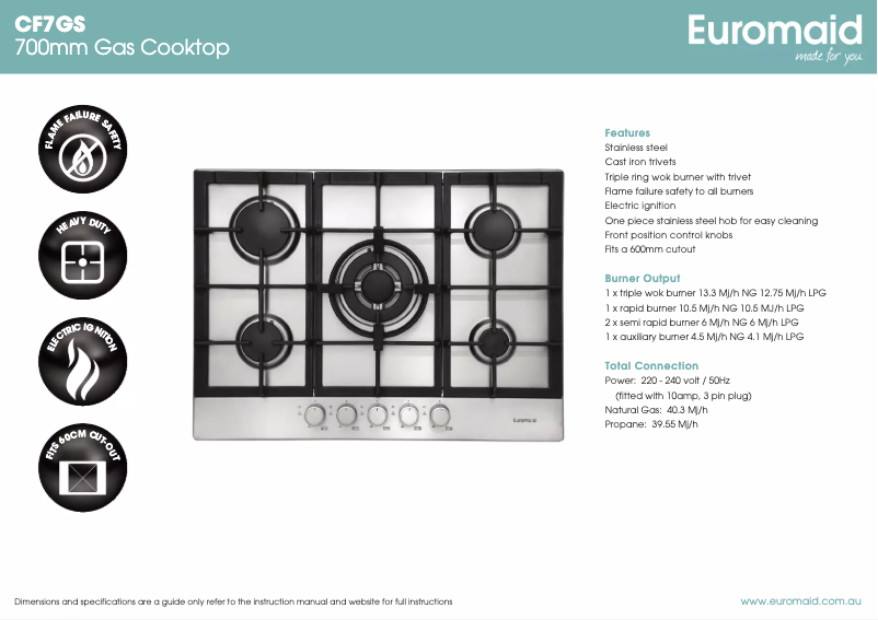 Page 1 de la notice Fiche technique Euromaid CF7GS