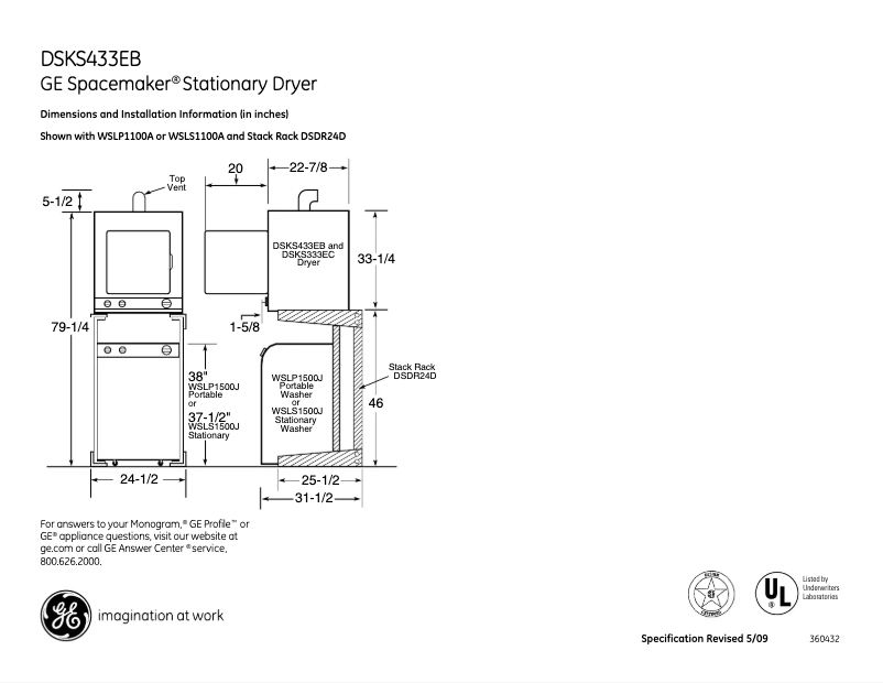 Página 1 del manual Ficha técnica GE DSKS433EBWW