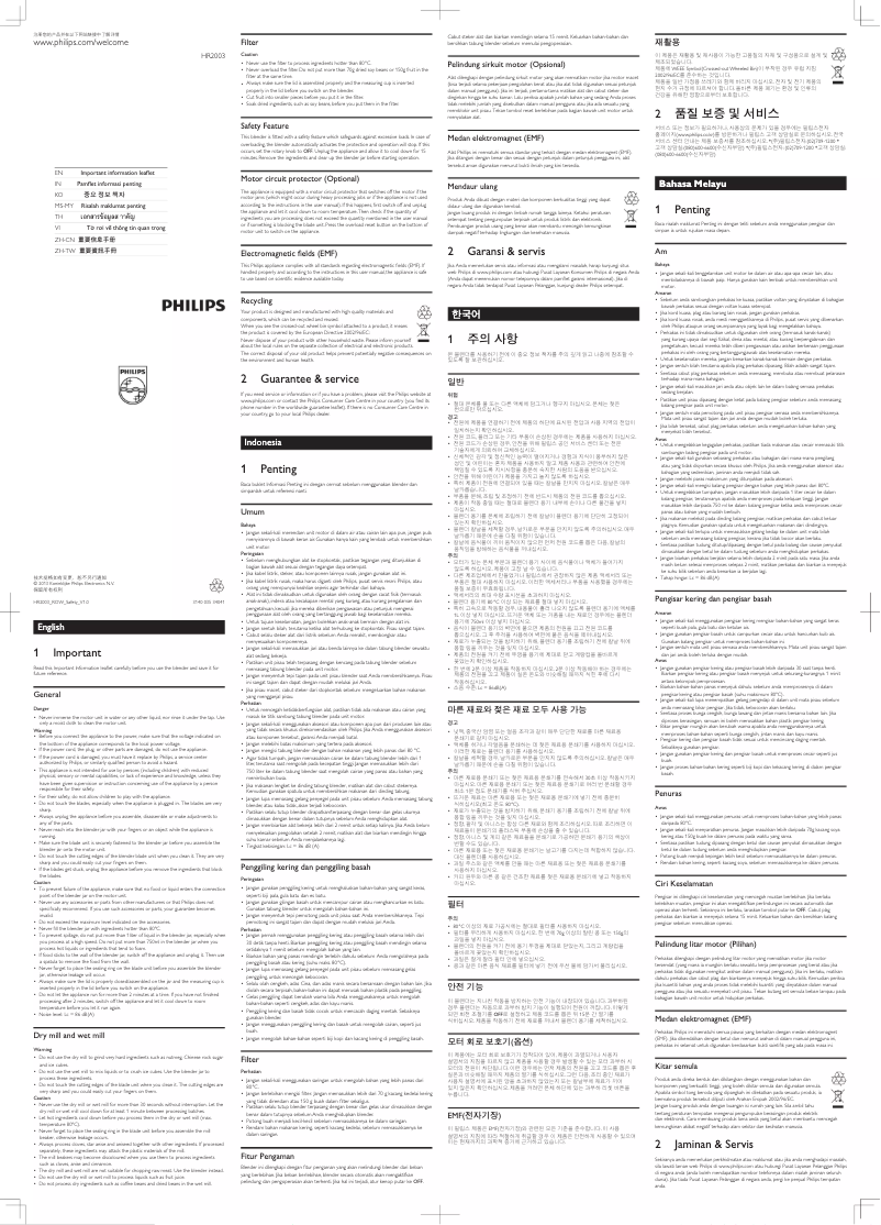 Page 1 de la notice Brochure Philips Daily Collection HR2003