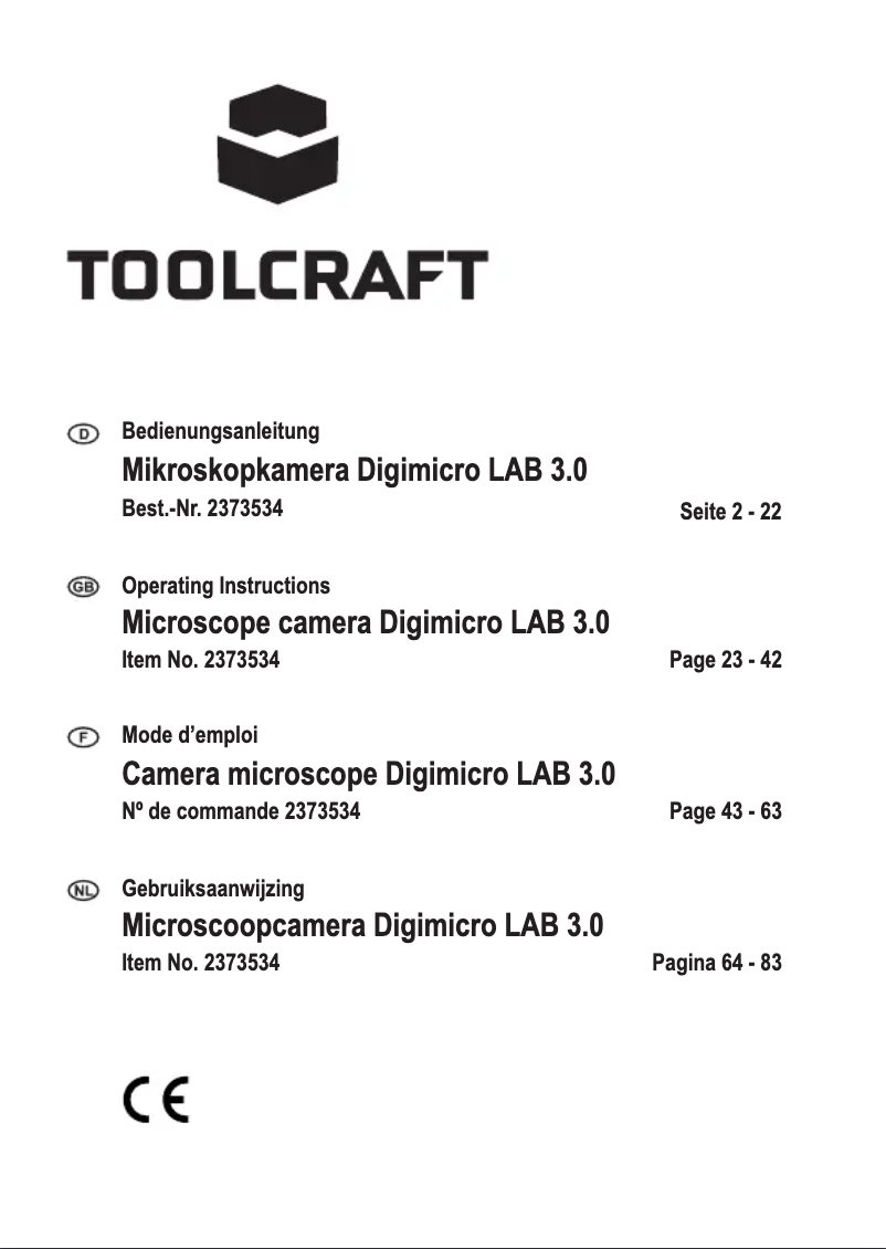 Page 1 de la notice Manuel utilisateur Toolcraft Digimicro LAB 3.0