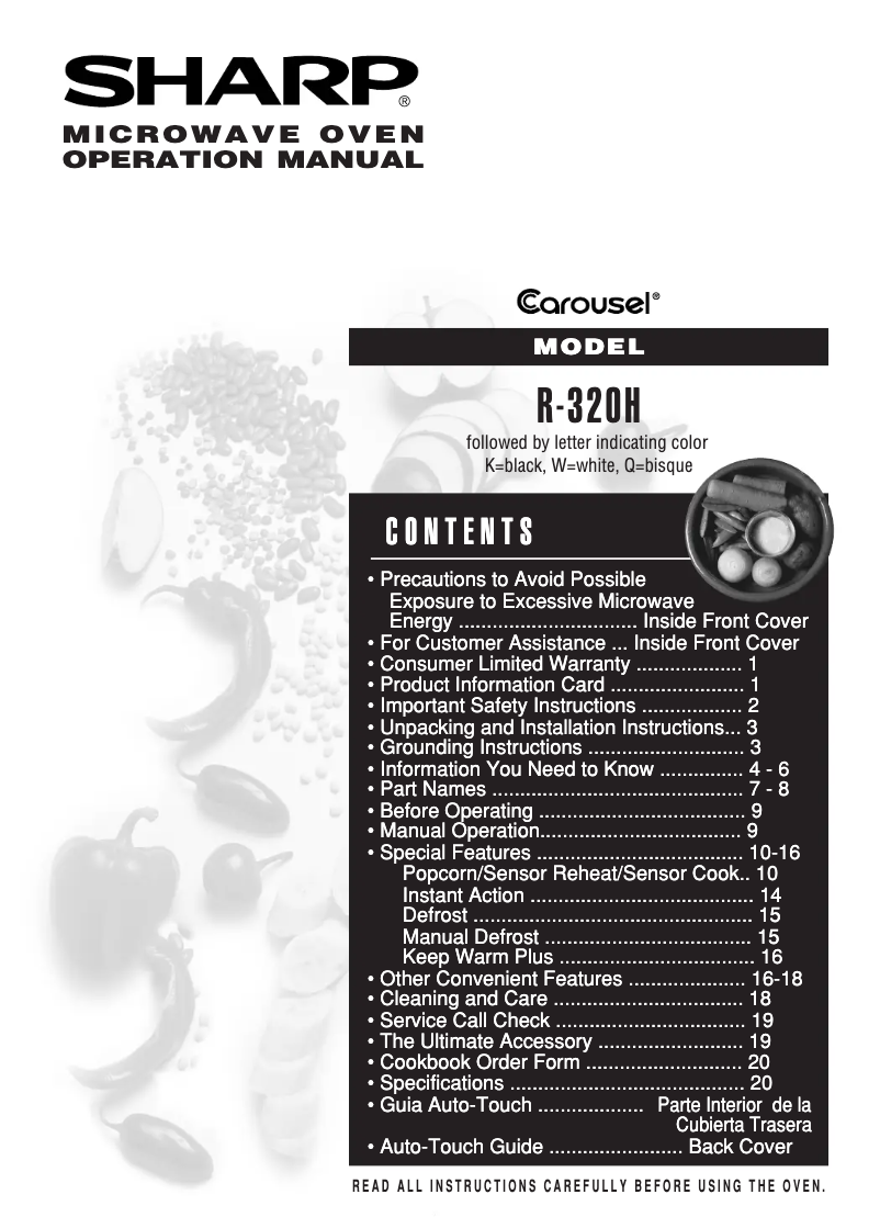 Page 1 de la notice Manuel utilisateur Sharp R-320HW