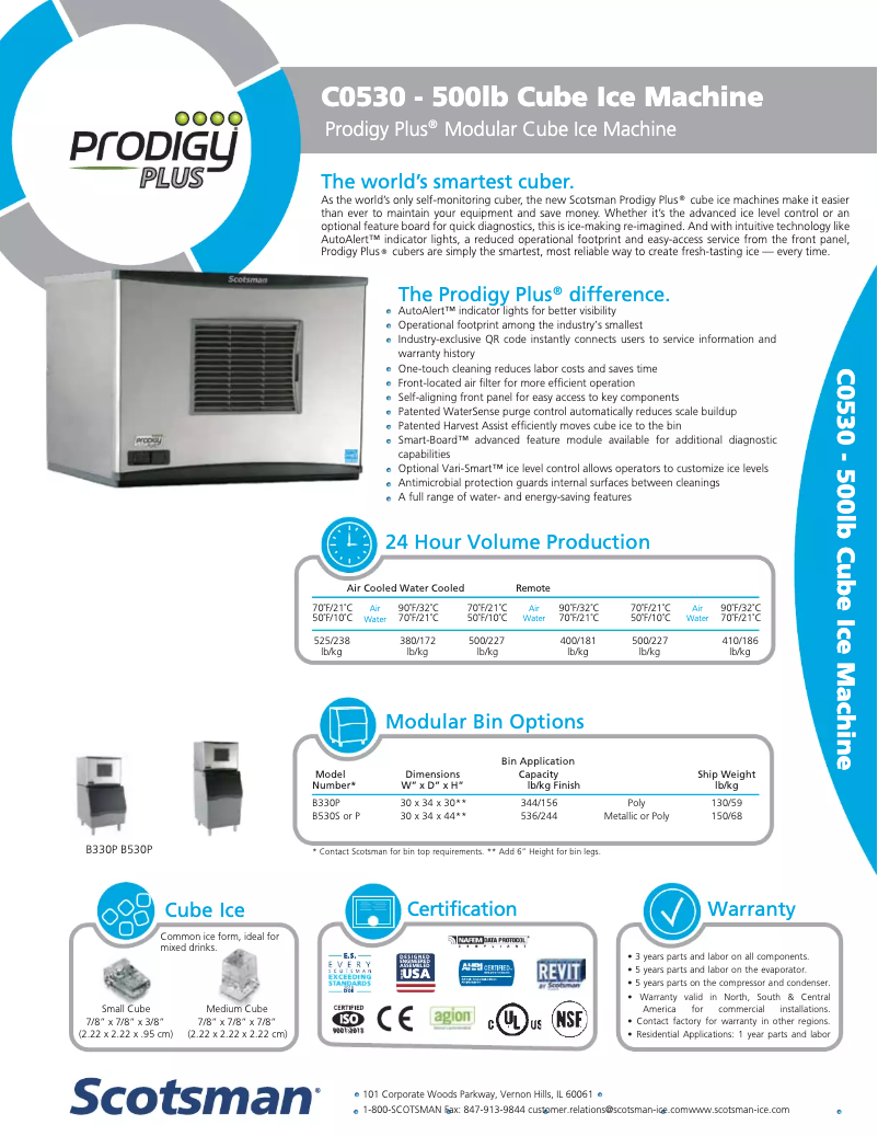 Page 1 de la notice Fiche technique Scotsman C0530MA-32