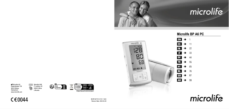 Page 1 de la notice Manuel utilisateur Microlife BP A6 PC