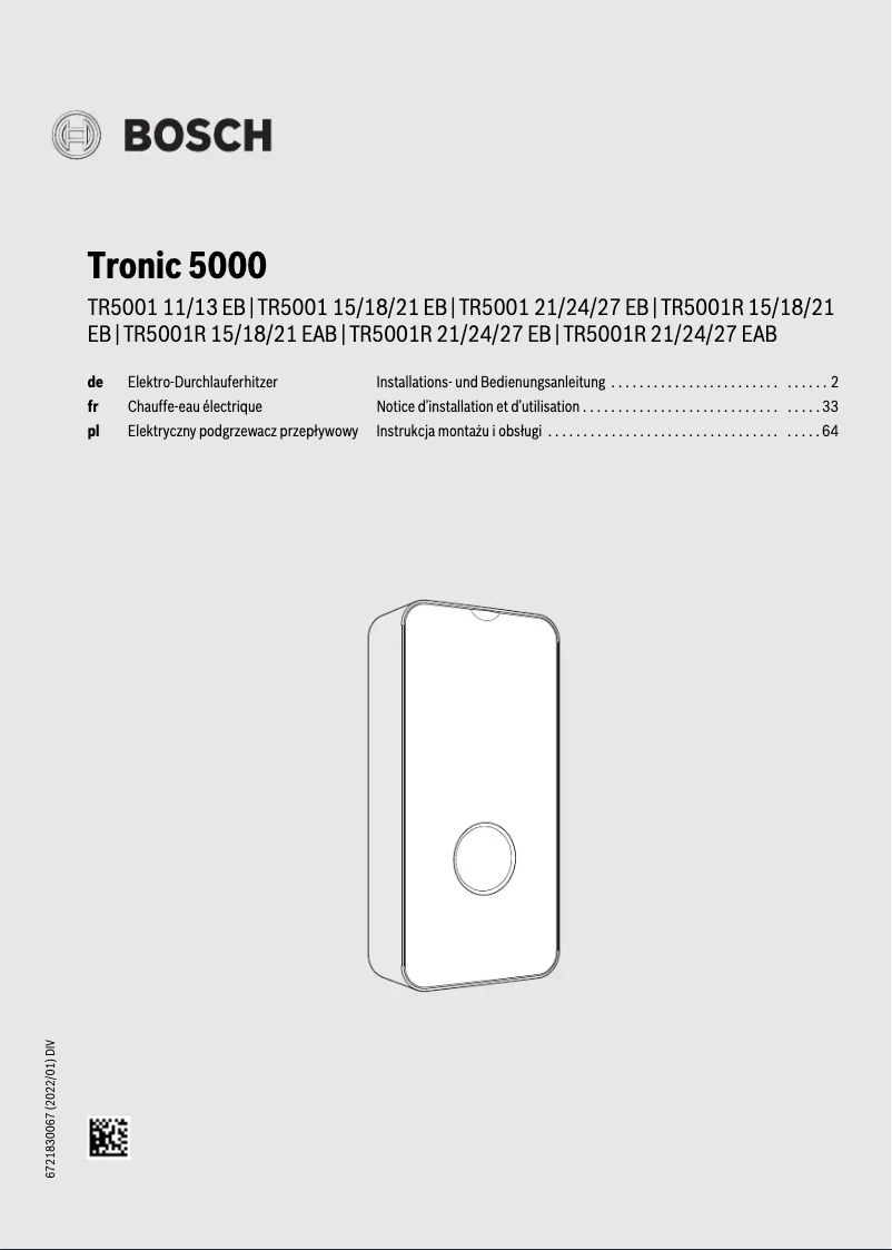 Page 1 de la notice Manuel utilisateur Bosch Tronic Comfort Plus TR5001R