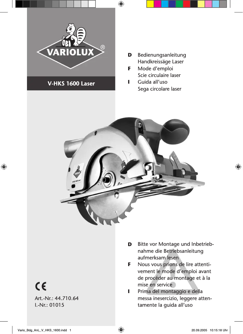 Page n°1 - Manuel utilisateur Variolux V-HKS 1600-Laser