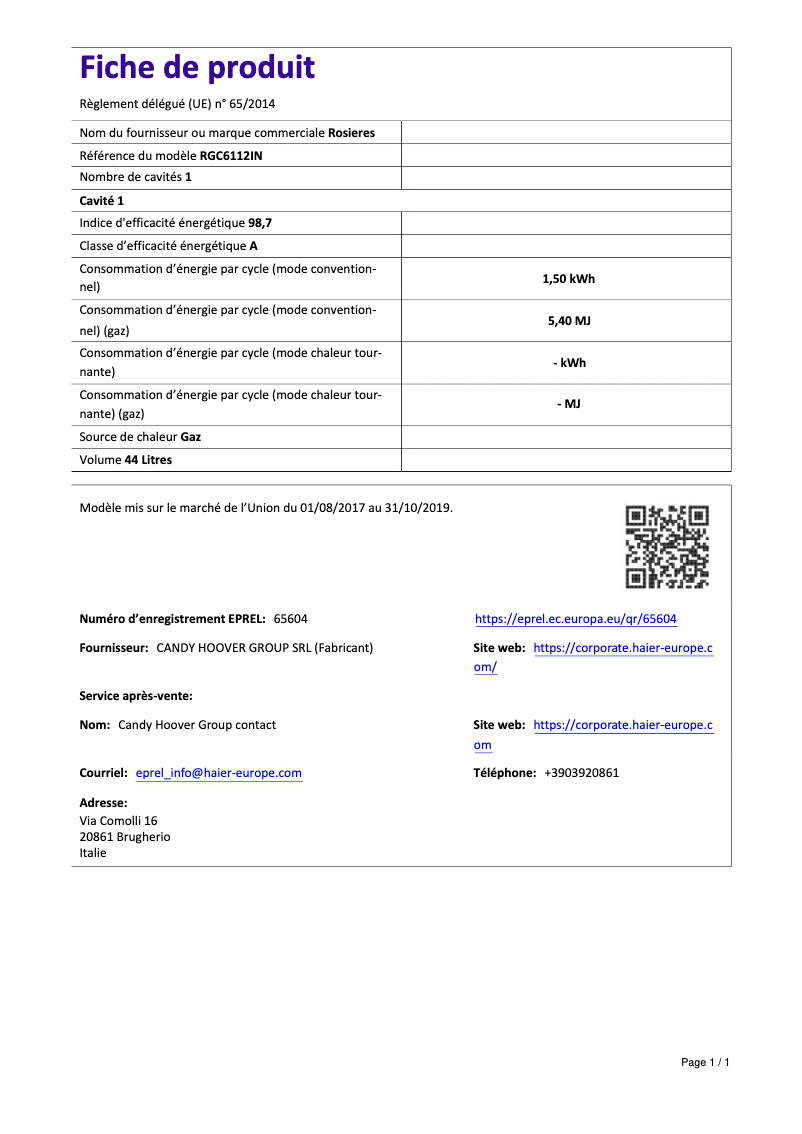 Image de la première page du manuel de l'appareil RGC 6112 IN