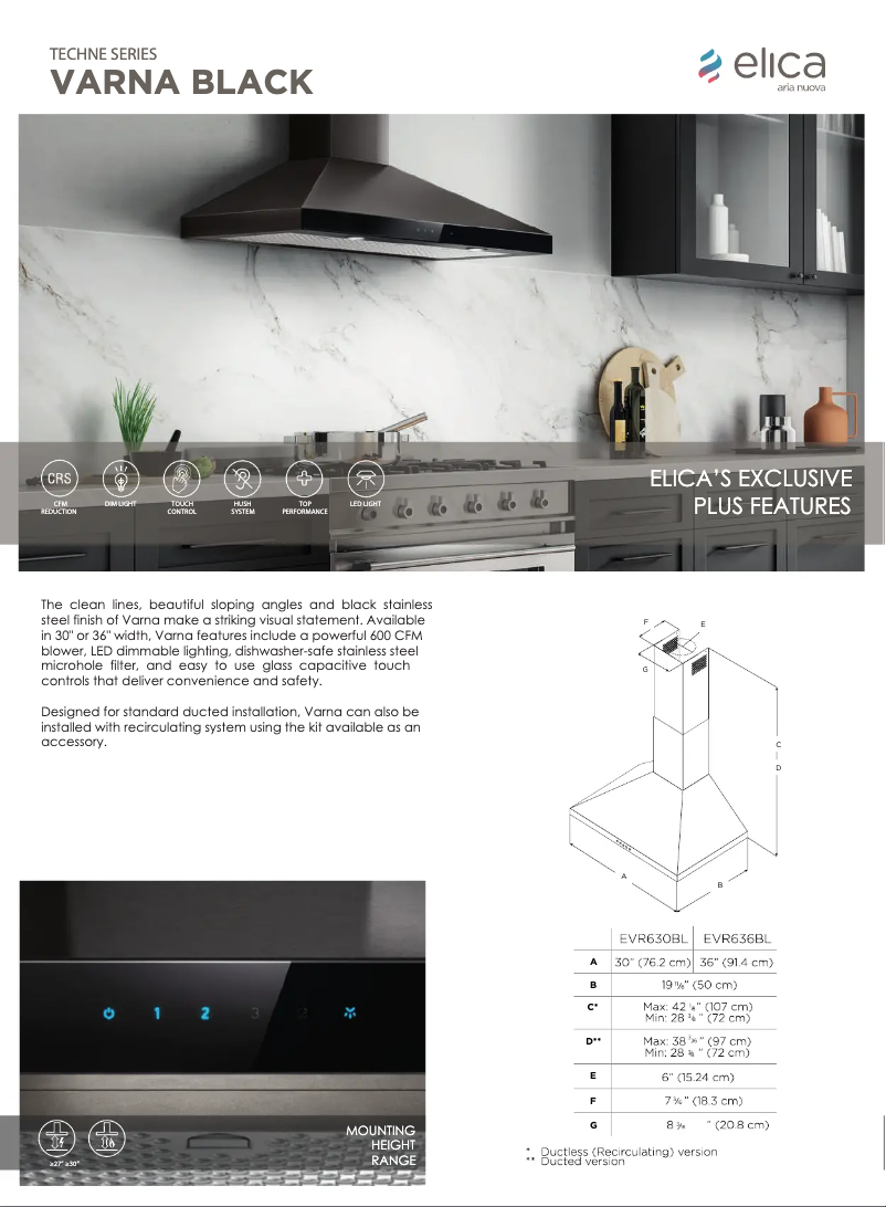 Page n°1 - Fiche technique Elica Varna EVR636BL