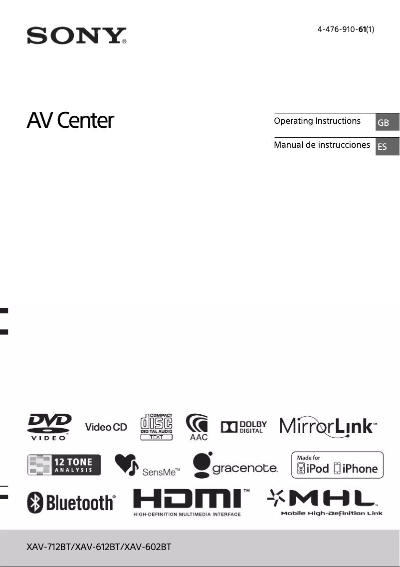 Page 1 de la notice Manuel utilisateur Sony XAV-612BT
