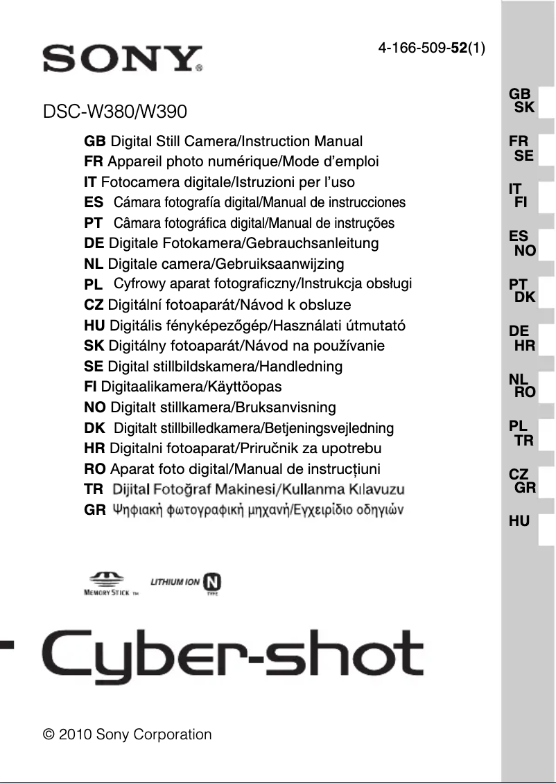 Image de la première page du manuel de l'appareil Cybershot DSC-W380