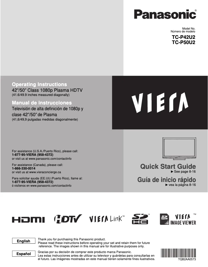 Imagen de la primera página del manual del dispositivo Viera TC-P42U2