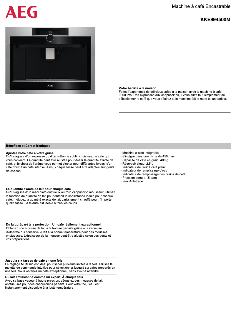 Página 1 del manual Ficha técnica AEG KKE994500