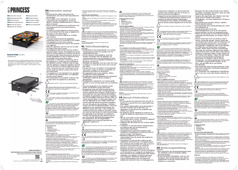 Page 1 de la notice Manuel utilisateur Princess Black Steel Raclette 162655
