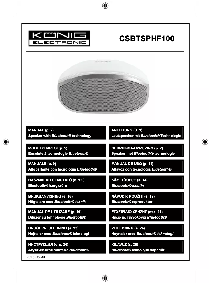 Page 1 de la notice Manuel utilisateur Konig CSBTSPHF100