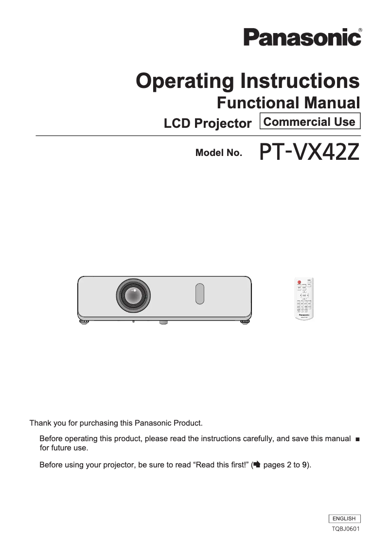 Page 1 de la notice Manuel utilisateur Panasonic PT-VX42ZE