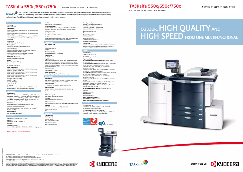 Page 1 de la notice Brochure Kyocera TASKalfa 650c