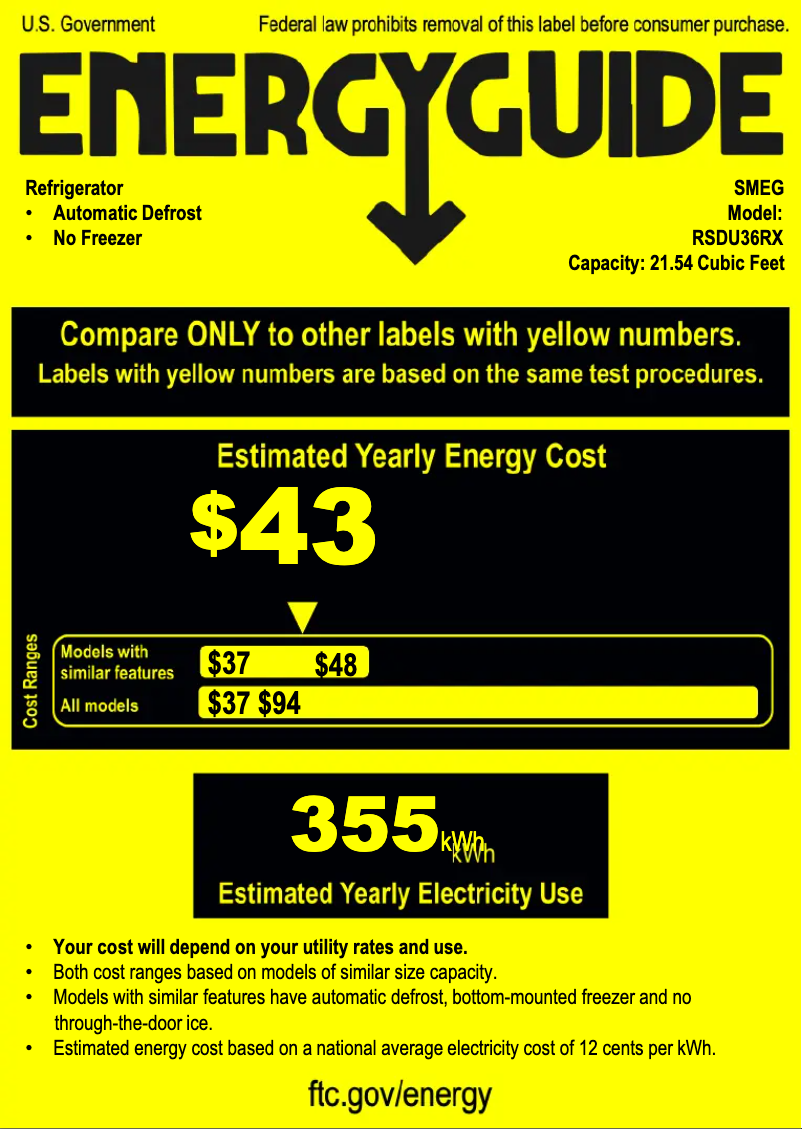 Page n°1 - Label énergétique Smeg RSDU36RX
