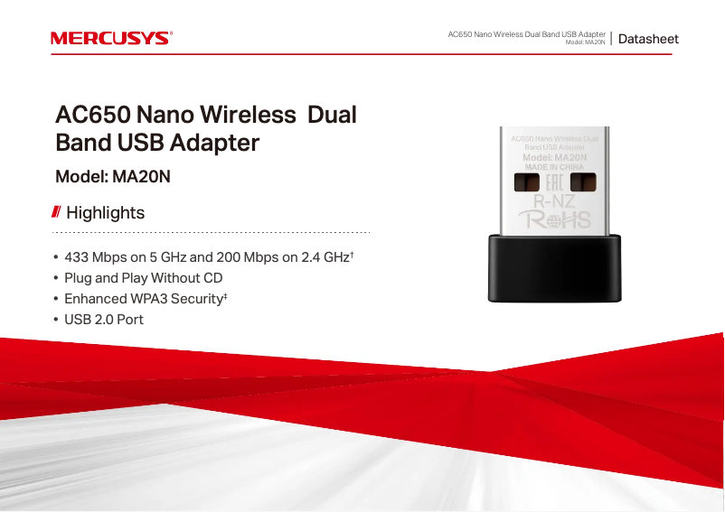 Page 1 de la notice Fiche technique Mercusys MA20N