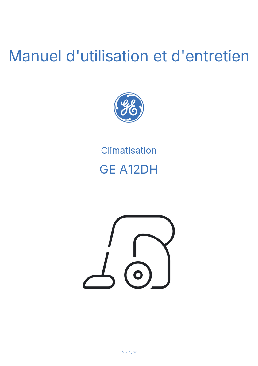Page n°1 - Manuel d'utilisation et d'entretien GE A12DH