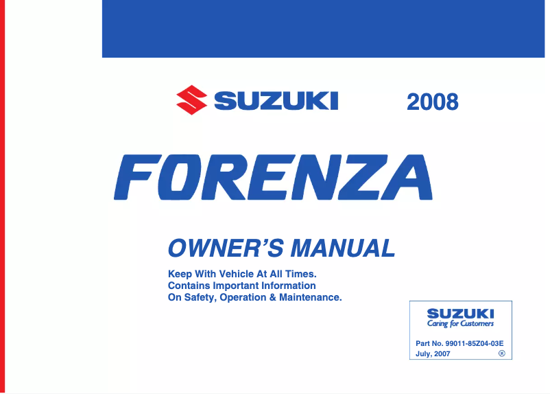 Page 1 de la notice Manuel utilisateur Suzuki Forenza (2008)