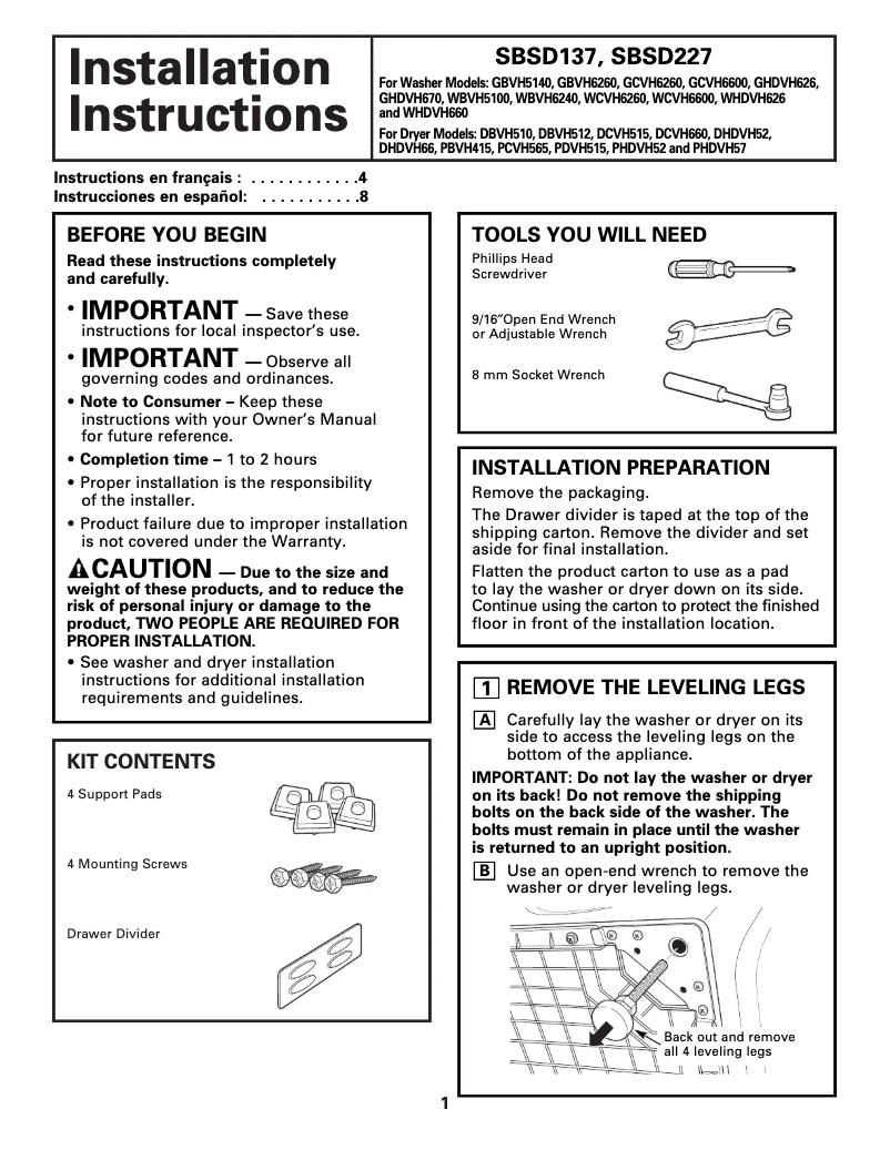Image de la première page du manuel de l'appareil SBSD137HGG