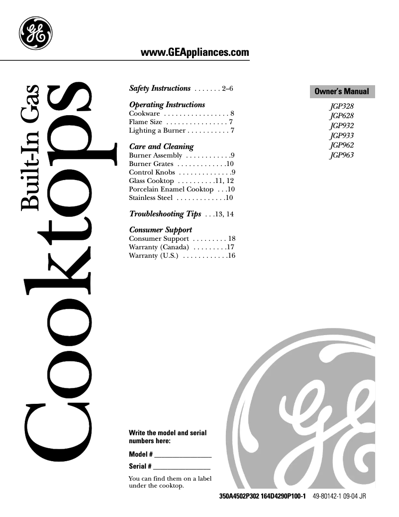 Page 1 de la notice Manuel d'utilisation et d'entretien GE Profile JGP962BECBB