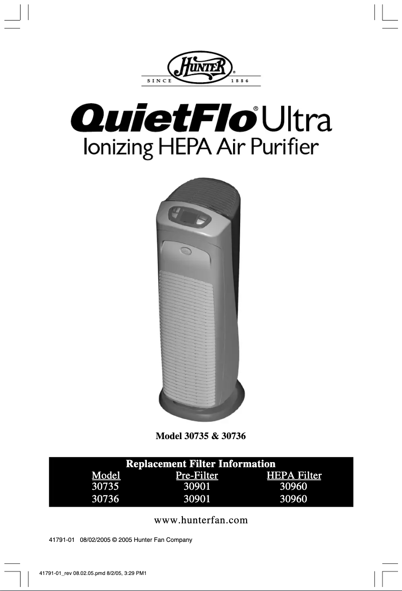 Page 1 de la notice Manuel utilisateur Hunter QuietFlo 30735