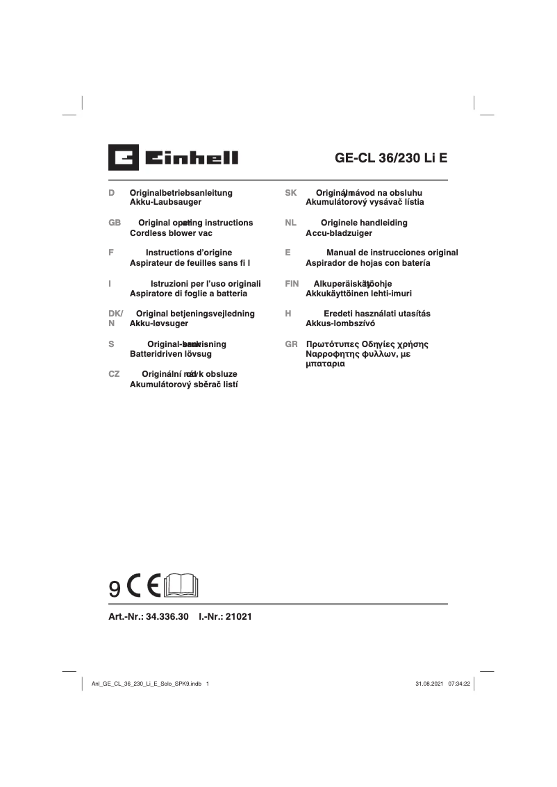 Page n°1 - Manuel utilisateur Einhell GE-CL 36/230 Li E