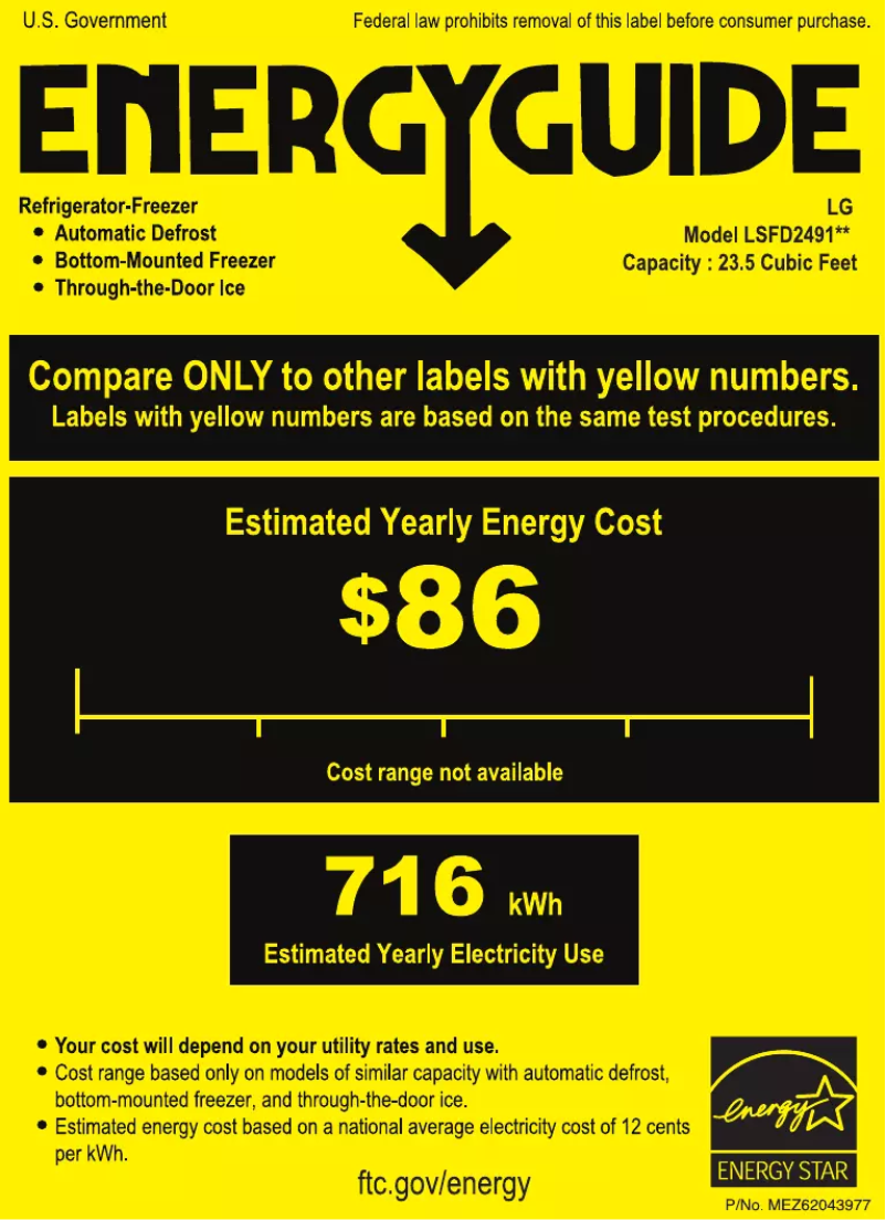 Page 1 de la notice Label énergétique LG LSFD2491