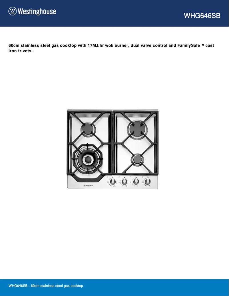 Page n°1 - Fiche technique Westinghouse WHG646SB