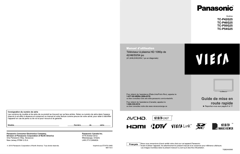 Page 1 de la notice Manuel utilisateur Panasonic Viera TC-P50G25