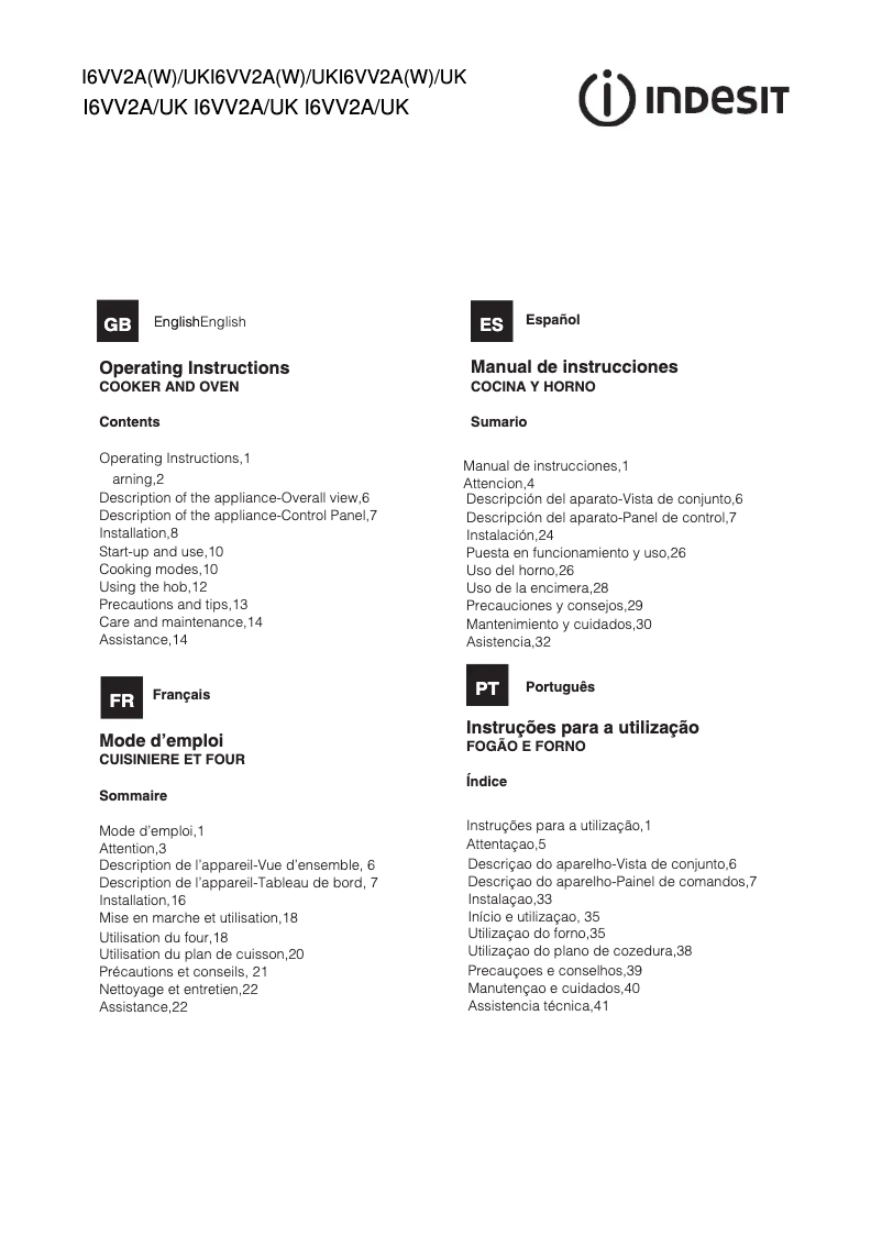 Page 1 de la notice Manuel utilisateur Indesit I6VV2A(W)/UK