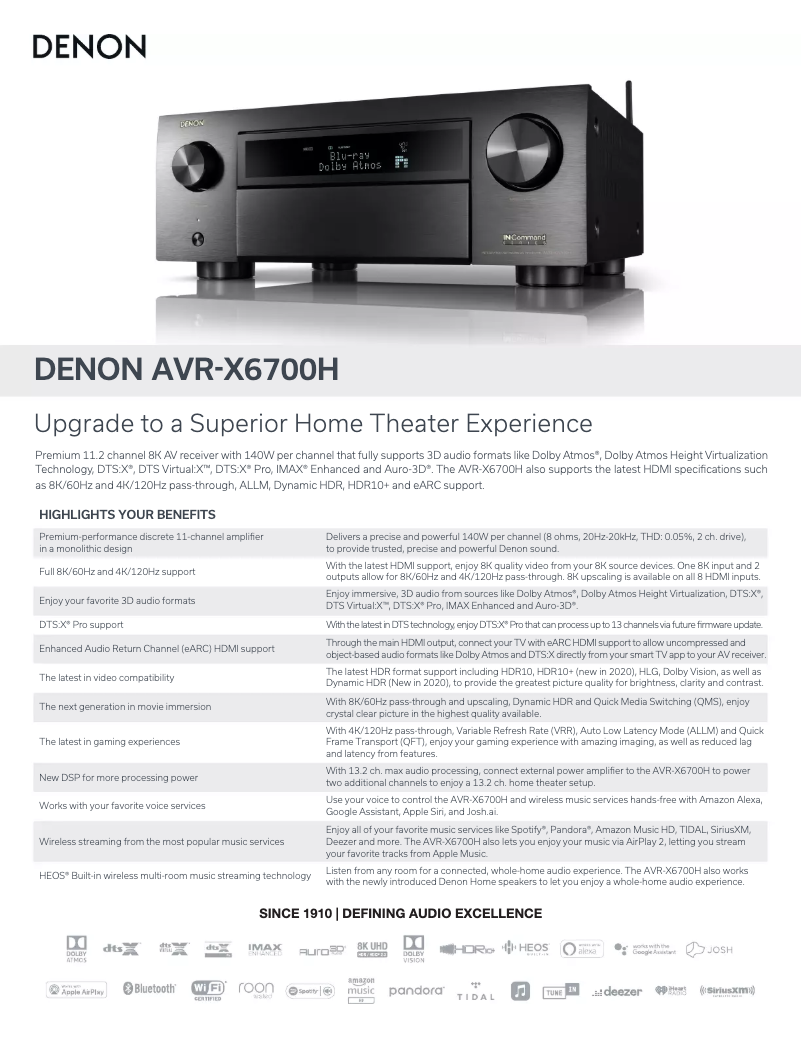 Page n°1 - Fiche technique Denon AVR-X6700H