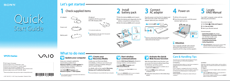 Page n°1 - Guide d'installation Sony Vaio VPCF232FX