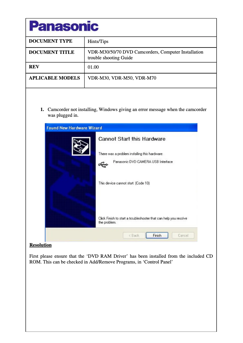 Página 1 del manual Manual de usuario Panasonic VDR-M50EB