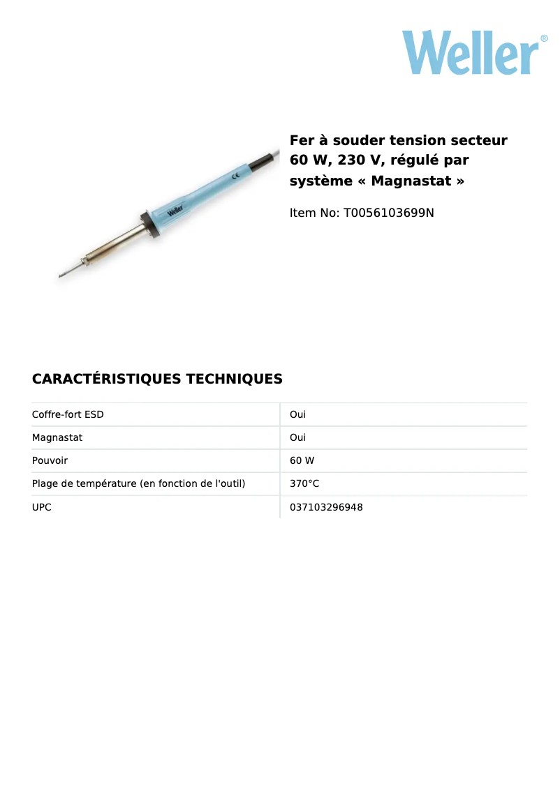 Page n°1 - Fiche technique Weller W 61