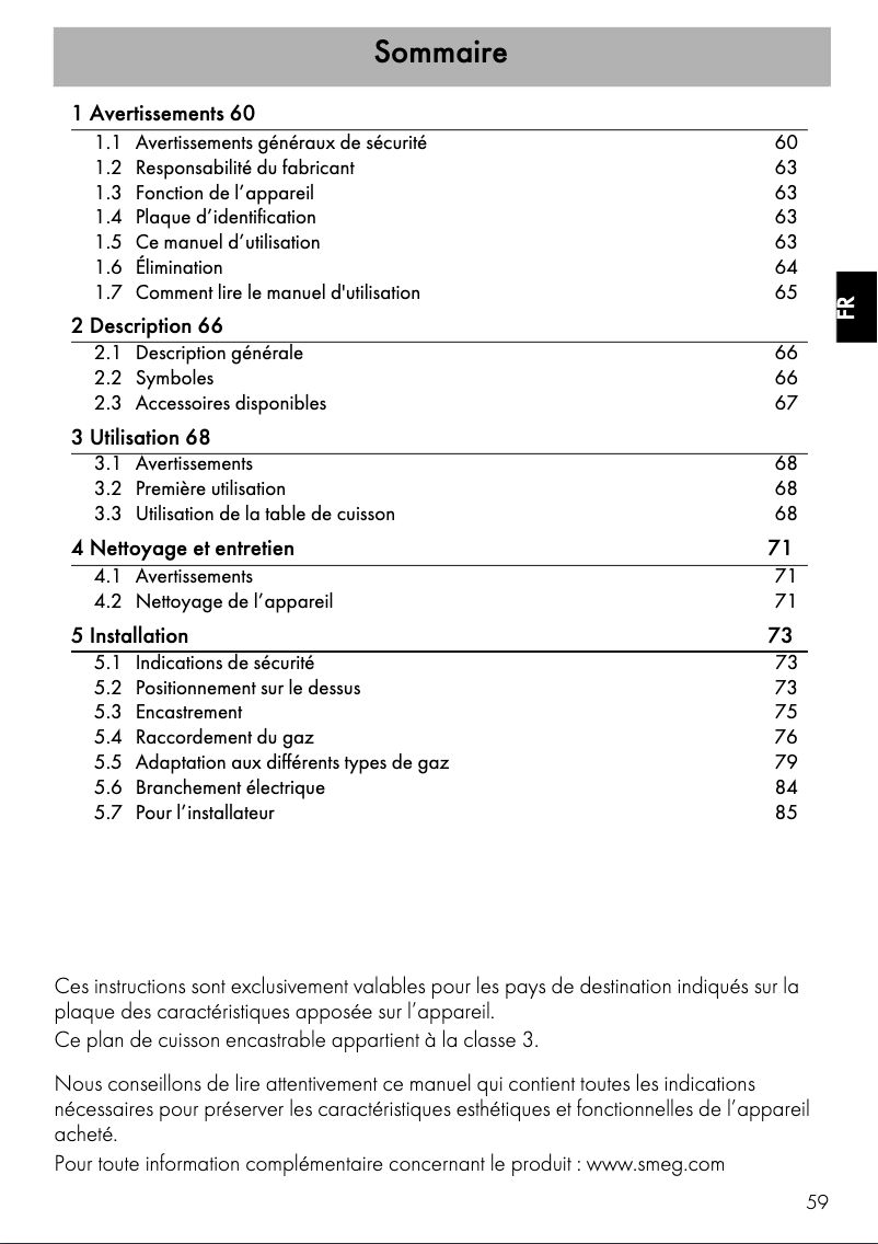 Page 1 de la notice Manuel utilisateur Smeg PGF31G-1