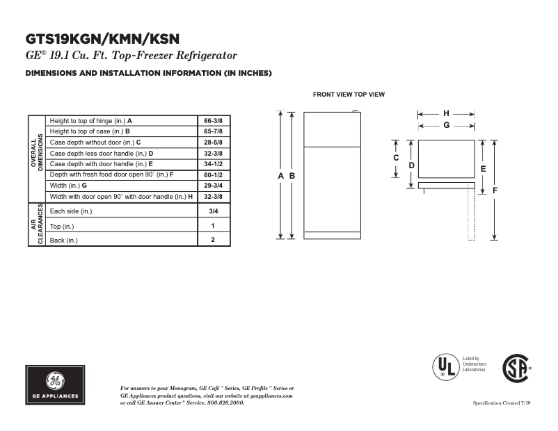 Page 1 of the manual Instructions / Assembly GE GTS19KSNRSS