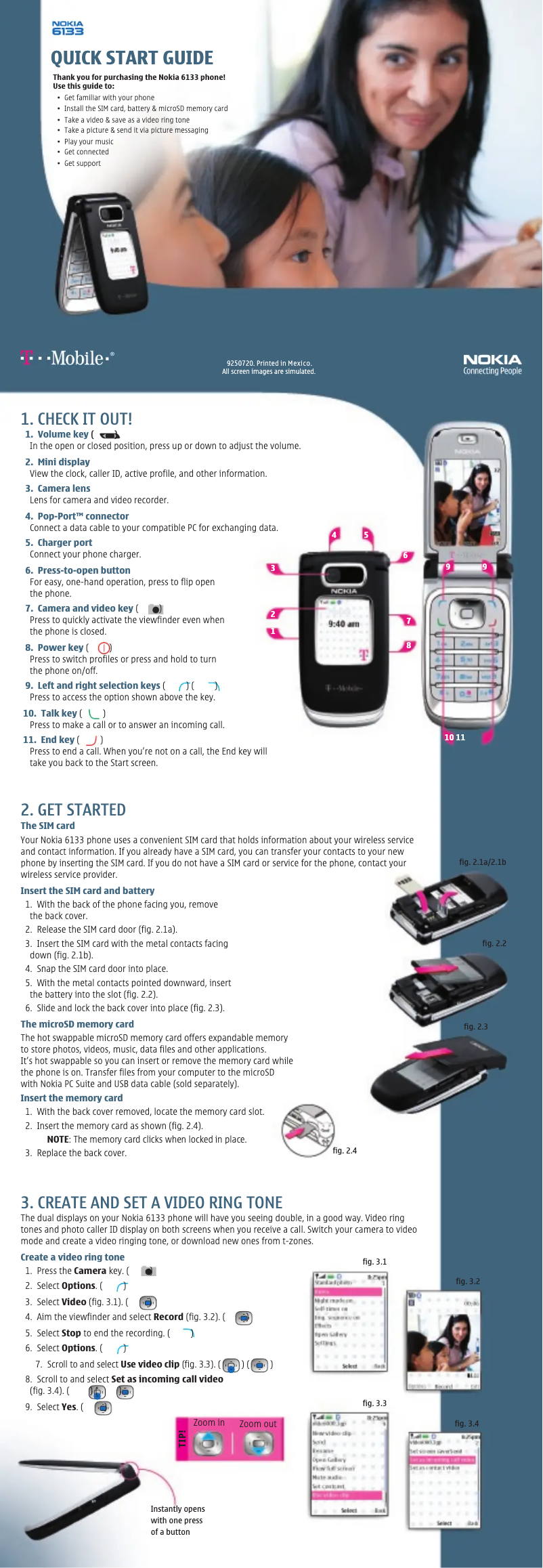 Page 1 de la notice Guide de démarrage rapide Nokia 6133