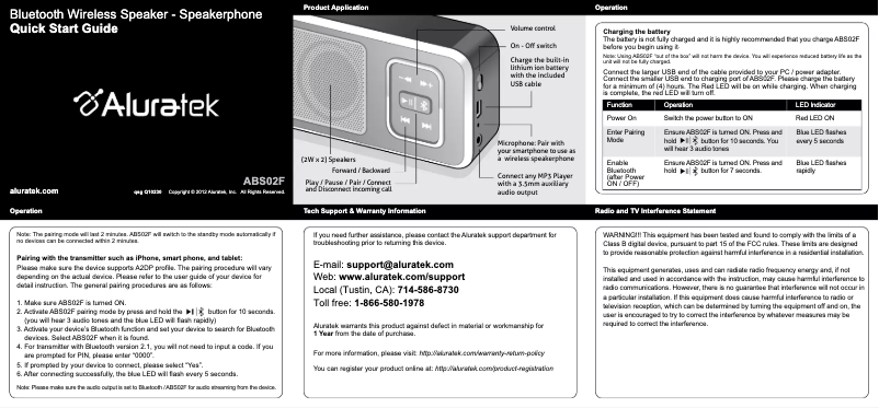 Page 1 de la notice Manuel utilisateur Aluratek ABS02F