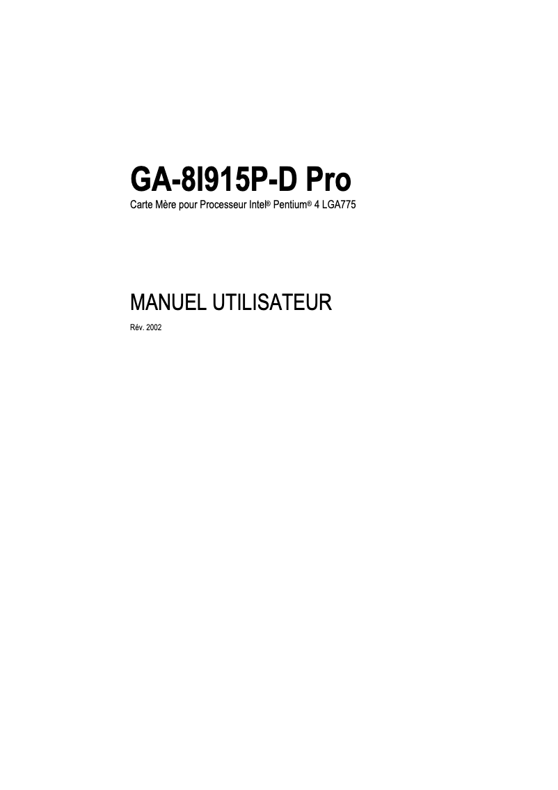 Image de la première page du manuel de l'appareil GA-8I915P-D Pro