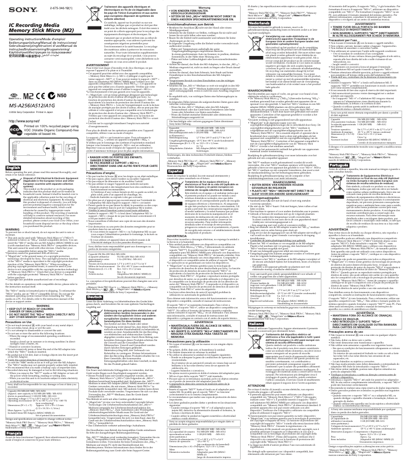 Page 1 de la notice Manuel utilisateur Sony MS-A256