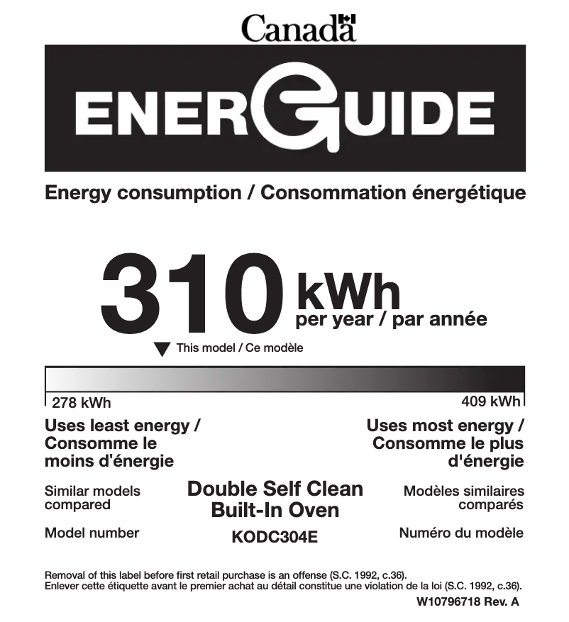 Page n°1 - Label énergétique KitchenAid KODC304EWH