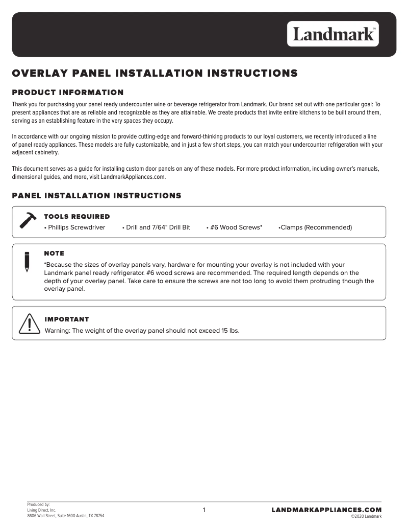 Page n°1 - Guide d'installation Landmark L3024UI2WPR-LH