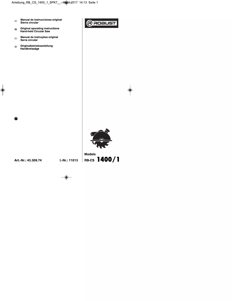 Page n°1 - Manuel utilisateur Robust RB-CS 1400/1