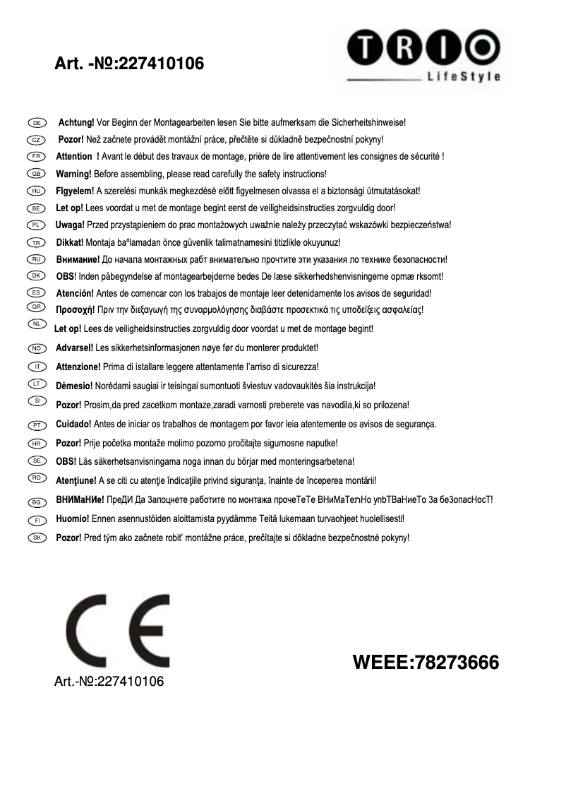 Page 1 de la notice Manuel utilisateur Trio Lighting Colino